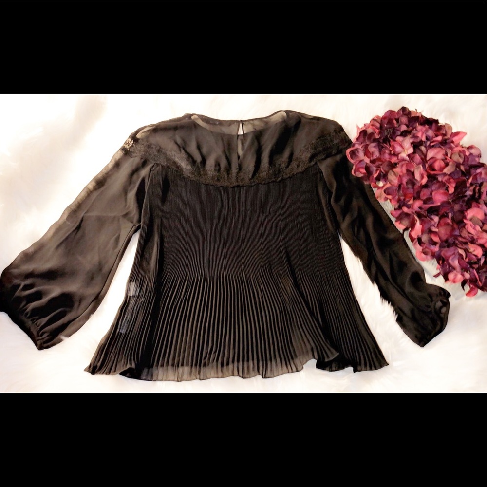 ZARA Pleated Chiffon Peasant Top